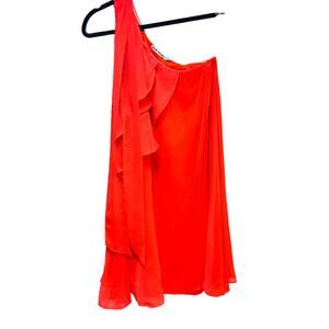 Oh My Julian Ruffled Silk Flowy One Shoulder Top Orange Women's Size Medium